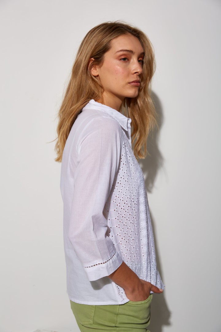 Shirt with perforated embroidery