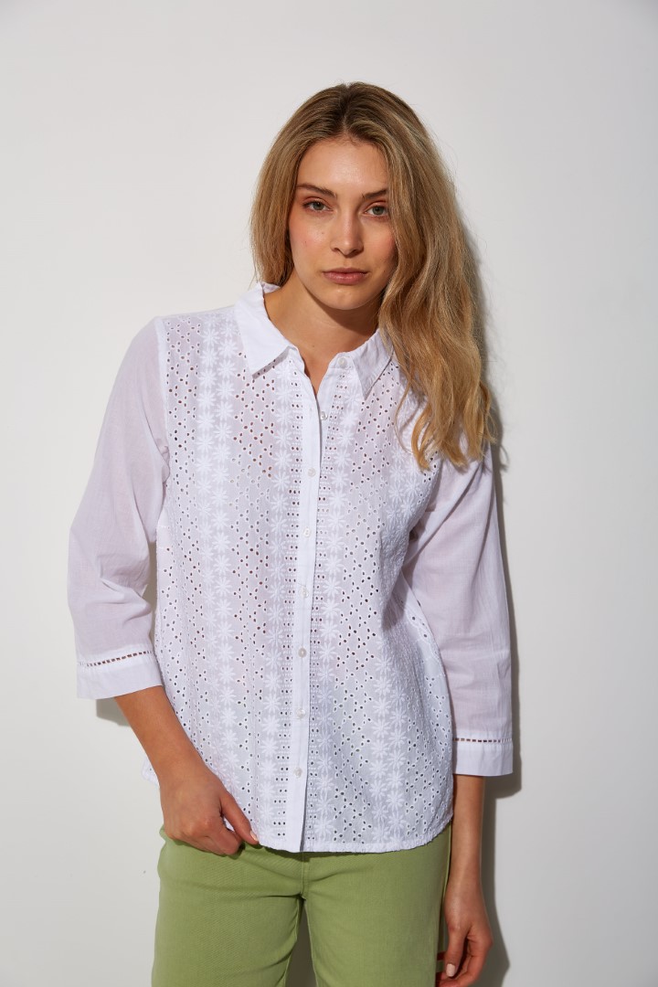 Shirt with perforated embroidery