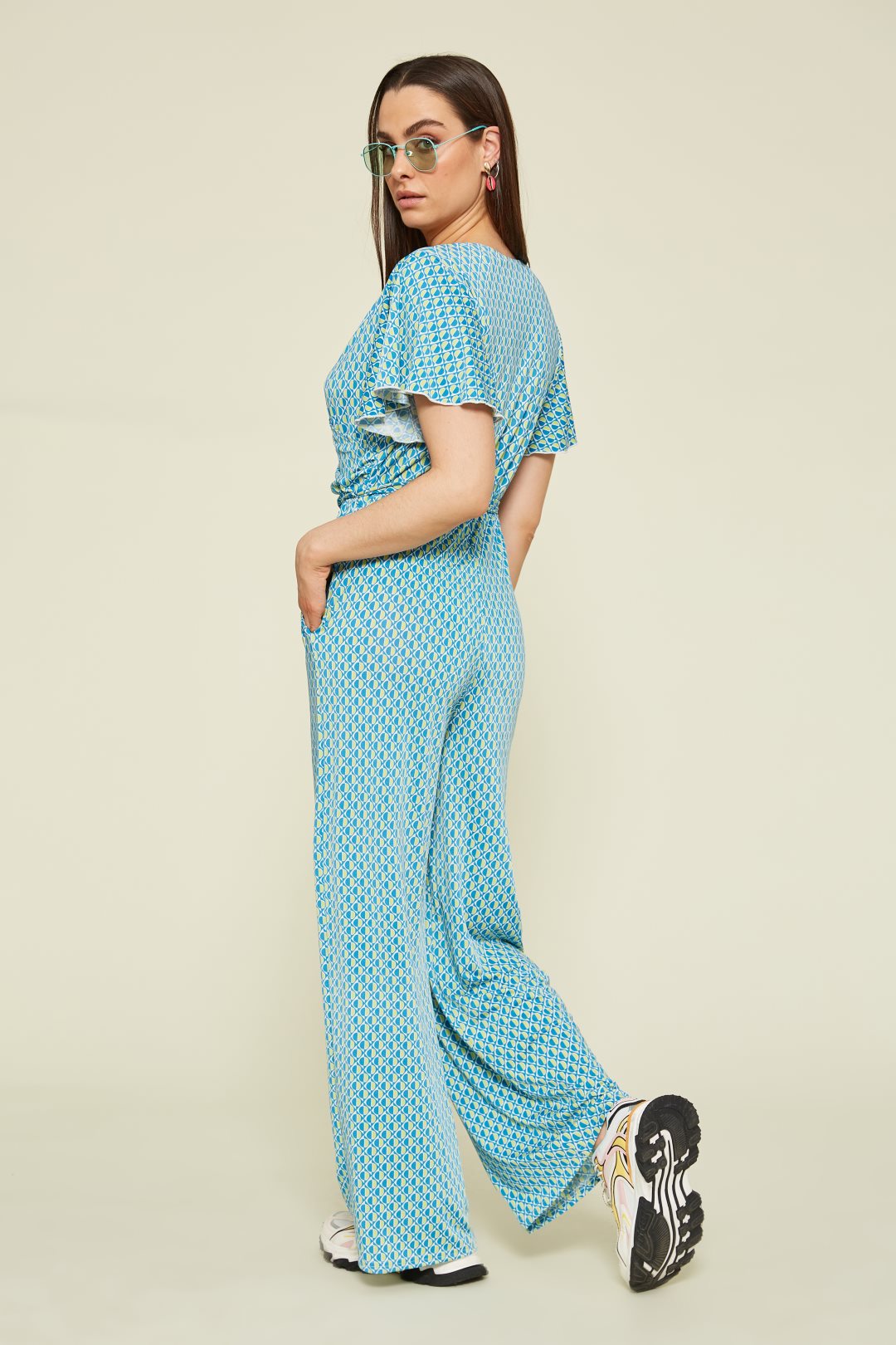 Geometric print double-breasted jumpsuit