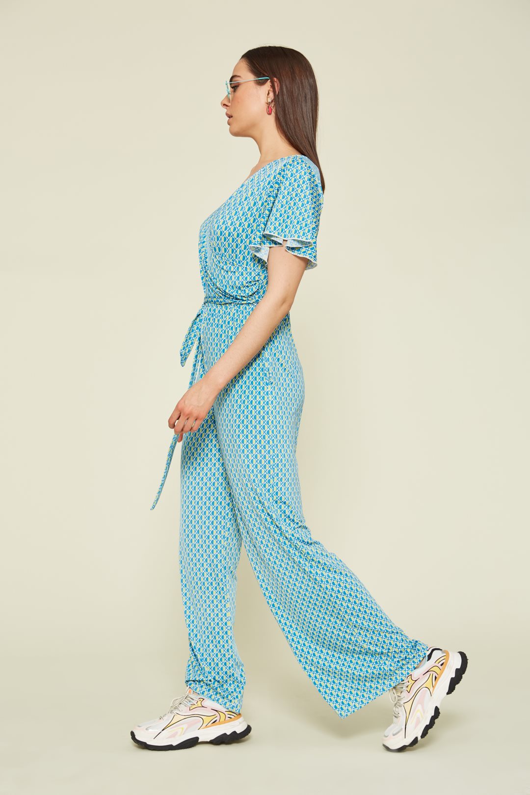 Geometric print double-breasted jumpsuit