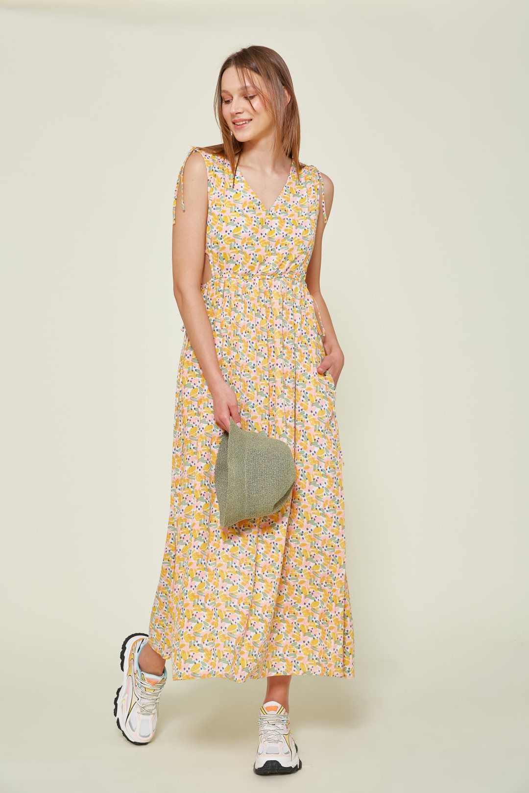 Long printed dress with openings