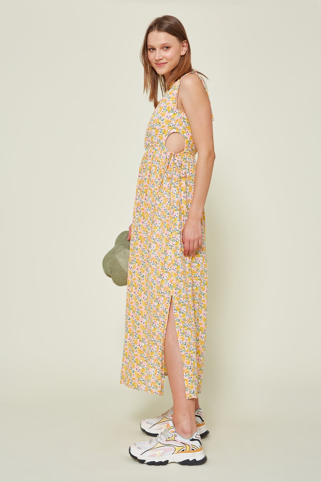Long printed dress with openings