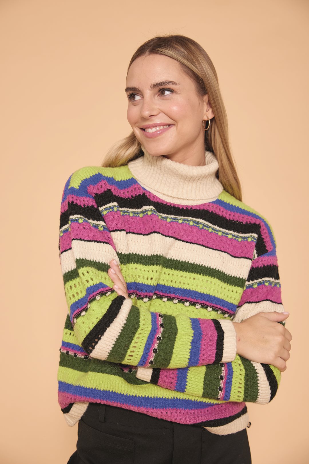 Striped crochet knit sweater